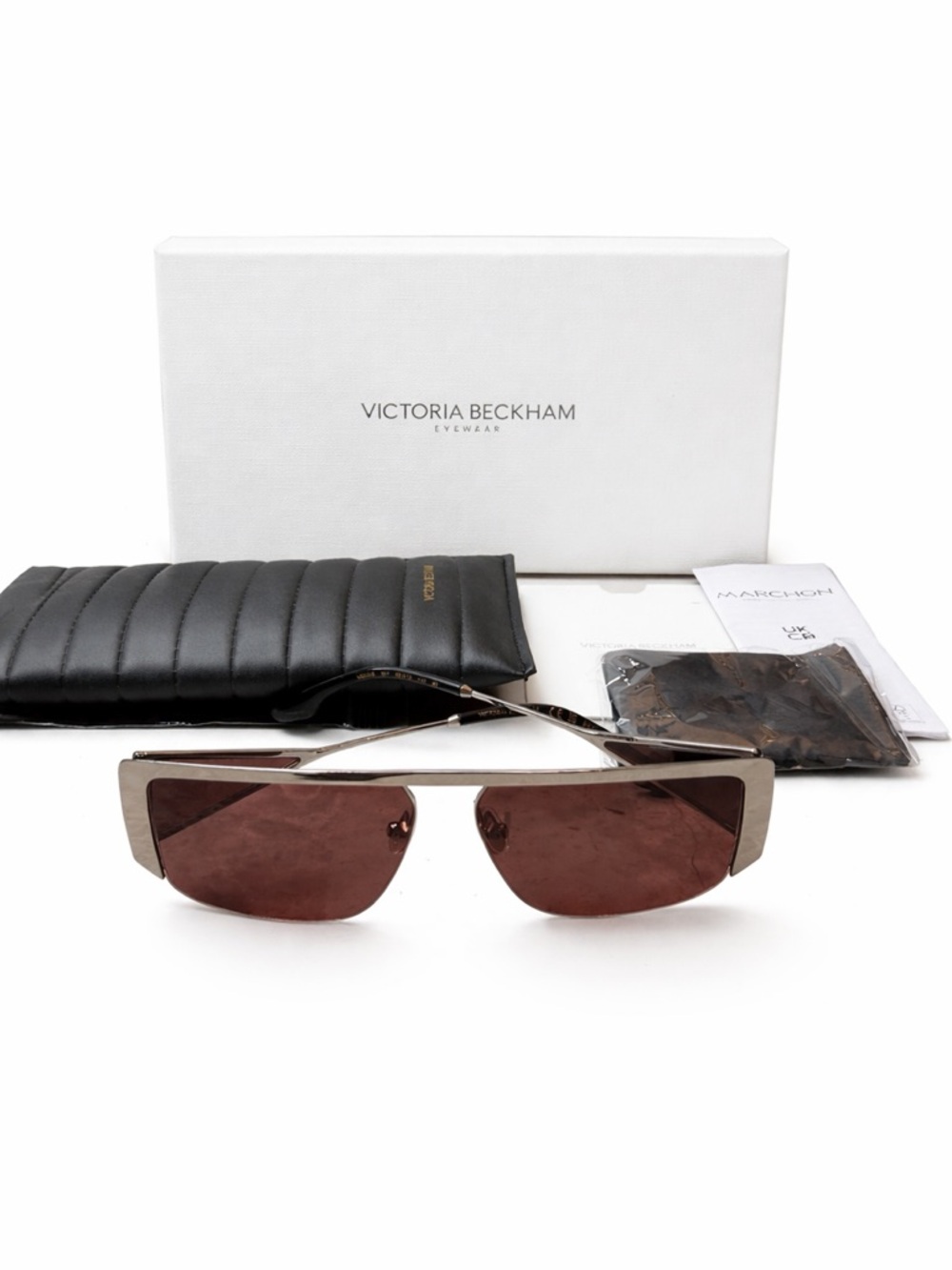 Victoria Beckham Shield Sunglasses with Pink Lenses and Silver Frame